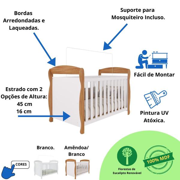 Imagem de Quarto Bebê Completo Berço Americano Marquesa 3 em 1 Guarda Roupa 4 Portas Cômoda Uli 100% MDF Móveis Peroba