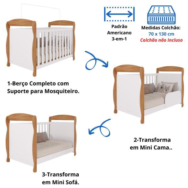 Imagem de Quarto Bebê Completo Berço Americano Marquesa 3 em 1 Guarda Roupas 3 Portas Cômoda Junior 100% MDF