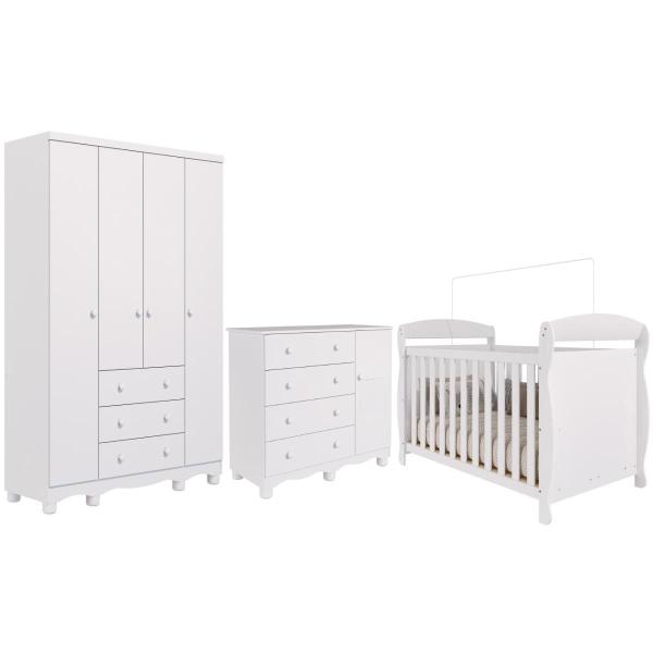 Imagem de Quarto Bebê Completo Berço Americano Marquesa 3 em 1 Guarda Roupas 4 Portas Cômoda Junior 100% MDF