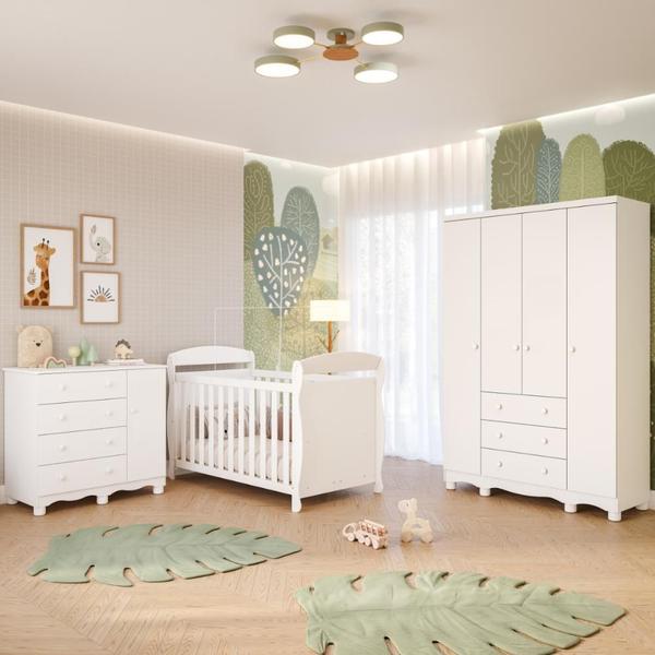 Quarto Bebê Completo Berço Americano Marquesa 3 em 1 Guarda Roupas 4 Portas Cômoda Junior 100% MDF - PEROBA Imagem de Quarto Bebê Completo Berço Americano Marquesa 3 em 1 Guarda Roupas 4 Portas Cômoda Junior 100% MDF