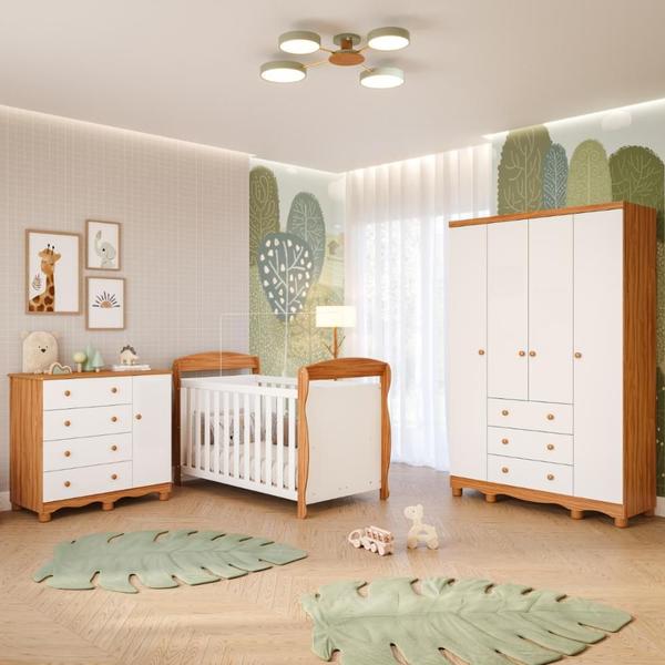 Imagem de Quarto Bebê Completo Berço Americano Marquesa 3 em 1 Guarda Roupas 4 Portas Cômoda Junior 100% MDF