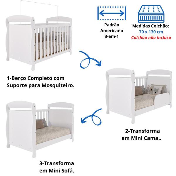 Imagem de Quarto Bebê Completo Berço Americano Marquesa 3em1 Guarda Roupas 2 Portas 3 Gavetas Junior 100% MDF