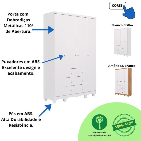 Imagem de Quarto Bebê Completo Berço Americano Marquesa 3em1 Guarda Roupas 4 Portas 3 Gavetas Junior 100% MDF