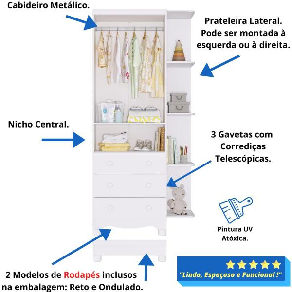 Imagem de Quarto Bebê Completo Berço Americano Marquesa Guarda Roupa Uli 2 Portas C/ Prateleiras 100% MDF