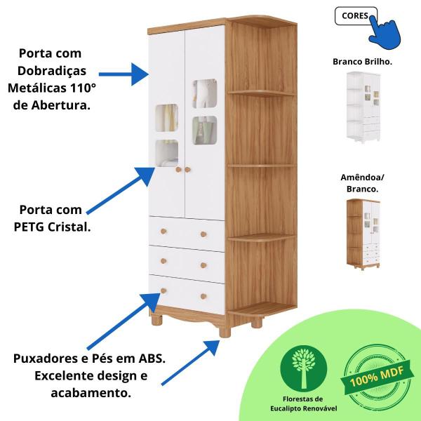 Imagem de Quarto Bebê Completo Berço Americano Marquesa Guarda Roupa Uli 2 Portas C/ Prateleiras 100% MDF