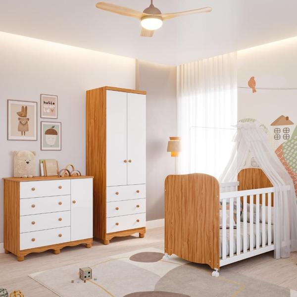 Quarto Bebê Completo Berço Americano Uli Guarda Roupas 2 Portas 3 Gavetas Cômoda Junior 100% MDF - PEROBA Imagem de Quarto Bebê Completo Berço Americano Uli Guarda Roupas 2 Portas 3 Gavetas Cômoda Junior 100% MDF