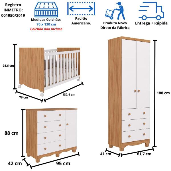Quarto Bebê Completo Berço Americano Uli Guarda Roupas 2 Portas 3 Gavetas Cômoda Junior 100% MDF - PEROBA Imagem de Quarto Bebê Completo Berço Americano Uli Guarda Roupas 2 Portas 3 Gavetas Cômoda Junior 100% MDF