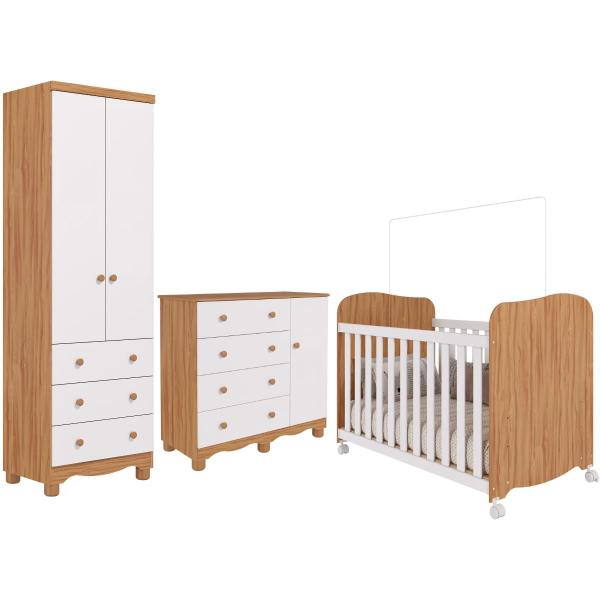 Quarto Bebê Completo Berço Americano Uli Guarda Roupas 2 Portas 3 Gavetas Cômoda Junior 100% MDF - PEROBA Imagem de Quarto Bebê Completo Berço Americano Uli Guarda Roupas 2 Portas 3 Gavetas Cômoda Junior 100% MDF