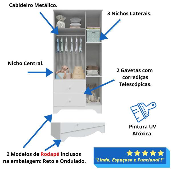 Imagem de Quarto Bebê Completo Guarda Roupa 3 Portas Lisa Cômoda 3 Gavetas 100% MDF Zaky Retrô Móveis Peroba