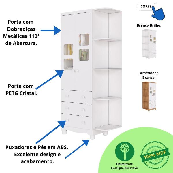 Imagem de Quarto Bebê Completo Guarda Roupa Uli 2 Portas C/ Prateleiras Gaveteiro 4 Gavetas 100% MDF