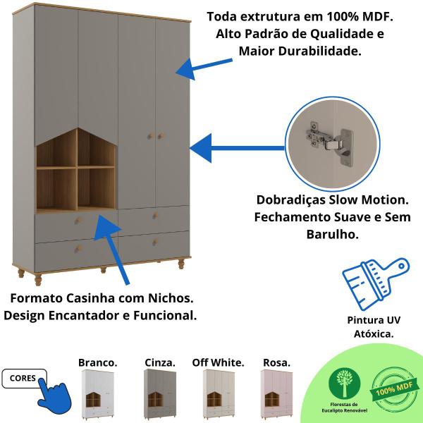 Imagem de Quarto Bebê Completo Guarda roupas 4 Portas Cômoda 1 Porta 100% MDF