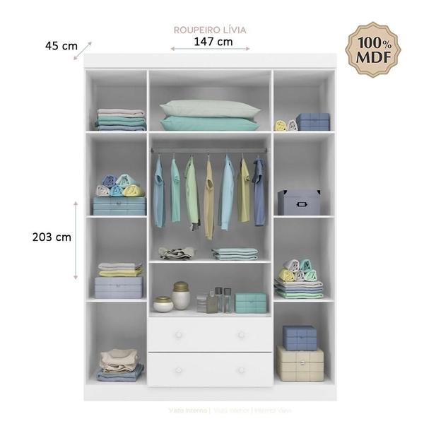 Imagem de Quarto Bebê Completo Lívia com Guarda Roupa 4 Portas, Cômoda Branco - Phoenix Baby