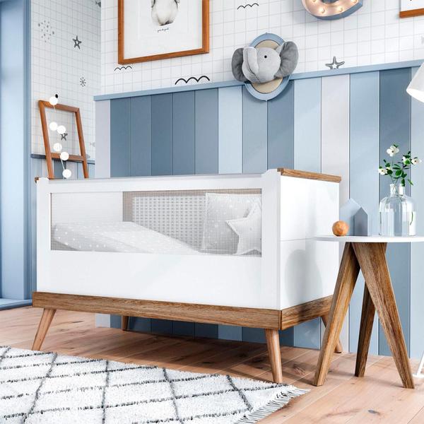 Imagem de Quarto Bebê Completo Retrô Berço E Cômoda Pé Palito Branco