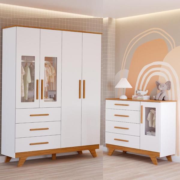 Quarto Bebê Retrô Janelado Completo Guarda Roupa 4 Portas 3 Gavetas Cômoda 4 Gavetas 1 Porta 100% MDF Móveis Peroba Imagem de Quarto Bebê Retrô Janelado Completo Guarda Roupa 4 Portas 3 Gavetas Cômoda 4 Gavetas 1 Porta 100% MDF Móveis Peroba
