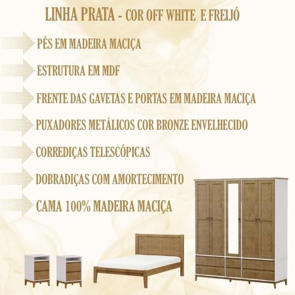 Imagem de Quarto Casal 4 Peças MDF/Madeira Maciça Prata 3 Off White Freijo FNT