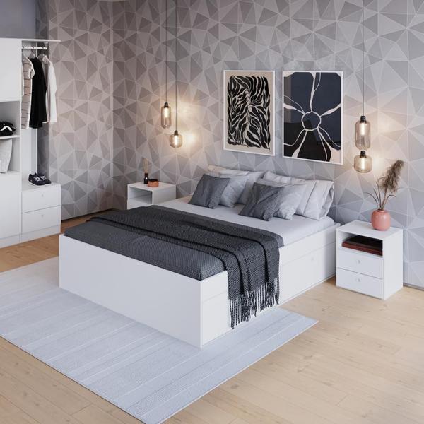 Imagem de Quarto Casal Com Cama Queen, Guarda Roupas E Mesas De Cabeceira 160 Tókio Branco