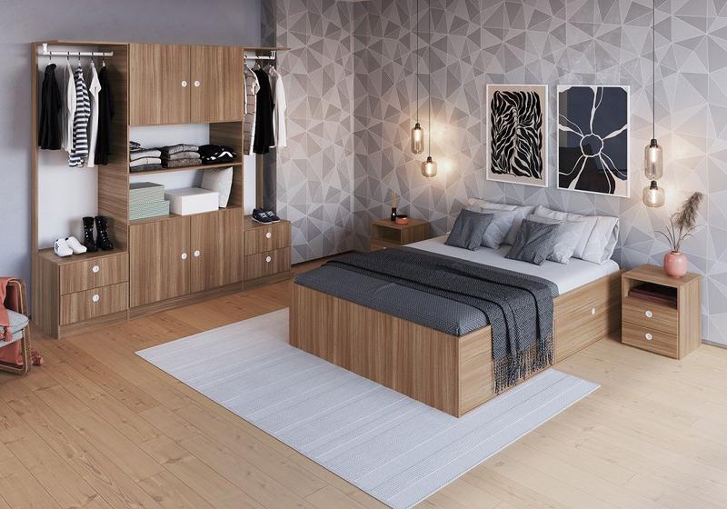 Imagem de Quarto Casal com Cama Queen, Guarda roupas Mesas de Cabeceira 160 Tókio Montana