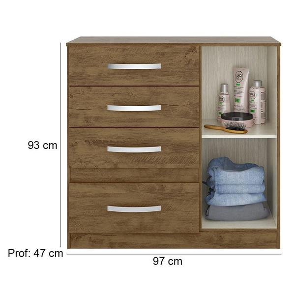 Imagem de Quarto Casal com Guarda Roupa Capri 4 Portas 3 Gavetas Cômoda Sapateira Vênus 1 Porta 3 Gavetas Castanho Wood Moval