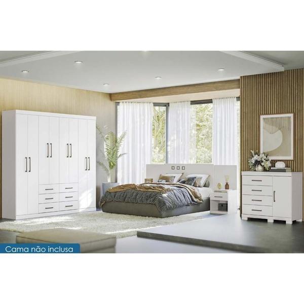 Imagem de Quarto Casal Completo 3 Peças (1GuardaRoupa+1Cama+1Cômoda) QC96 Branco - Santos Andirá