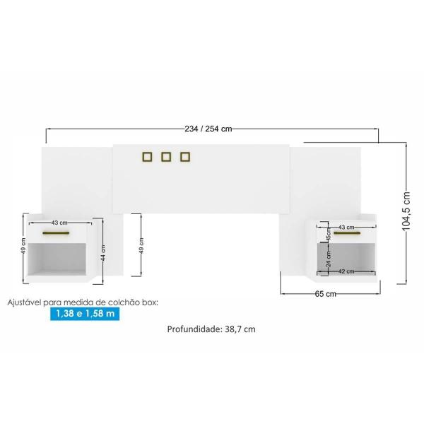 Imagem de Quarto Casal Completo 3 Peças (1GuardaRoupa+1Cama+1Cômoda) QC96 Branco - Santos Andirá