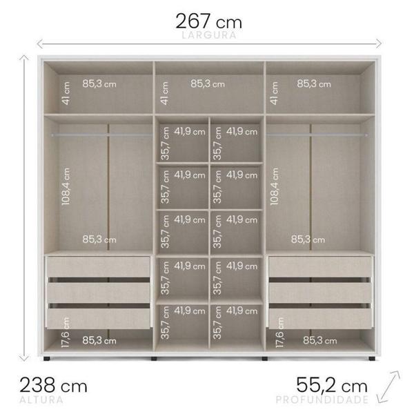 Imagem de Quarto Casal Completo Guarda Roupa 6 Portas Cômoda 8 Gavetas 2 Mesa de Cabeceira 3 Gavetas Politorno Branco