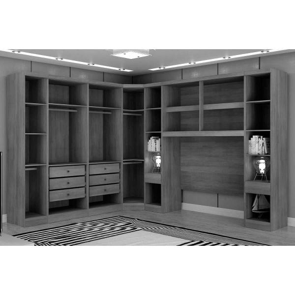 Imagem de Quarto Casal Completo Rizon/Linea 7 Peças ( 1 Armário Aéreo + 3 Guarda Roupas + 1 Closet Obliquo + 2 Complementos) QCM106 Branco - Novo Horizonte