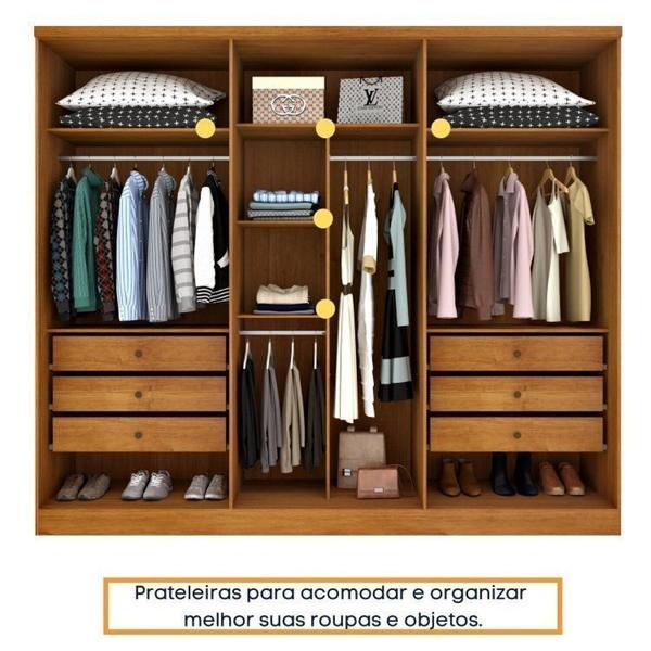 Imagem de Quarto Casal Guarda-Roupa 3 Portas Milão Cama E Mesa De Cabeceira Cinamomo/Off White