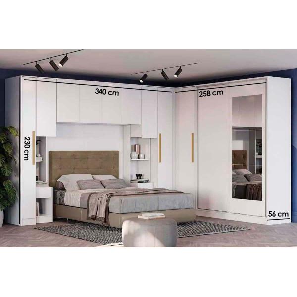 Imagem de Quarto Casal Modulado Adapt 9 Peças Quarto Queen (6 Armários + 1 Ponte Aéreo + 2 Complementos) QCM141 Nogueira - Kappesberg