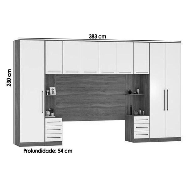 Imagem de Quarto Casal Modulado Irlanda 6 Peças (2 Armários + 1 Ponte Aérea + 3 Complementos) QCM162 Amendola/Branco - Demóbile