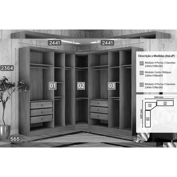 Imagem de Quarto Casal Modulado Rizon 3 Peças (2 Guarda Roupas + 1 Closet) QC210 Cumaru - Novo Horizonte