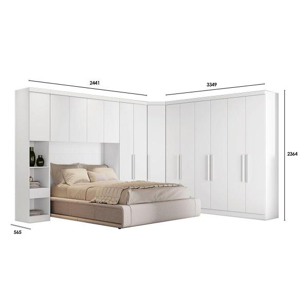 Imagem de Quarto Casal Modulado Rizon 5 Peças (1 Armário Ponte + 1 Closet + 2 Guarda Roupas + 1 Complemento) QC201 Freijo Cumaru c/ Fendi - Novo Horizonte