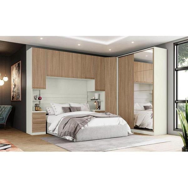 Imagem de Quarto Casal Modulado Seletto 5 Peças (1  Armário Ponte + 1 Guarda Roupa + 1 Closet + 2 Complementos) QM01 Areia/Jequitibá - Henn