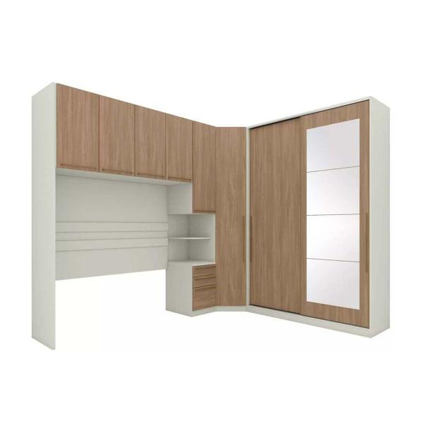 Imagem de Quarto Casal Modulado Seletto 6 Peças (1 Ponte + 1 Closet Canto + 1 G Roupas 2Ptas de Correr + 3 Complemento) QM123 Areia - Henn