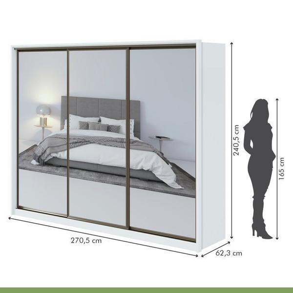 Imagem de Quarto com Guarda-Roupa 3 Espelhos 3 Portas 6 Gavetas, Cômoda 2 Portas 7 Gavetas e Cama Solaris Branco