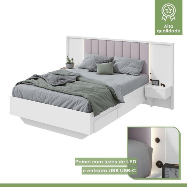 Imagem de Quarto com Guarda-Roupa 3 Portas 6 Gavetas, Cômoda Urban 8 Gavetas e Cama Solaris Branco