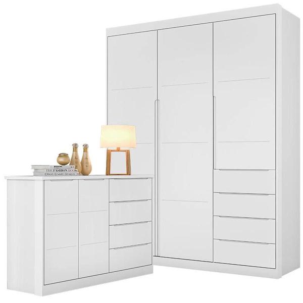 Imagem de Quarto Com Guarda Roupa 3 Portas E 4 Gavetas + Cômoda Perola