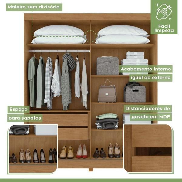 Imagem de Quarto com Guarda-roupa Casal 2 Portas 2 Gavetas, Cômoda 2 Portas 7 Gavetas e Cama Athenas Amêndoa Clean/Off White/Amêndoa Clean