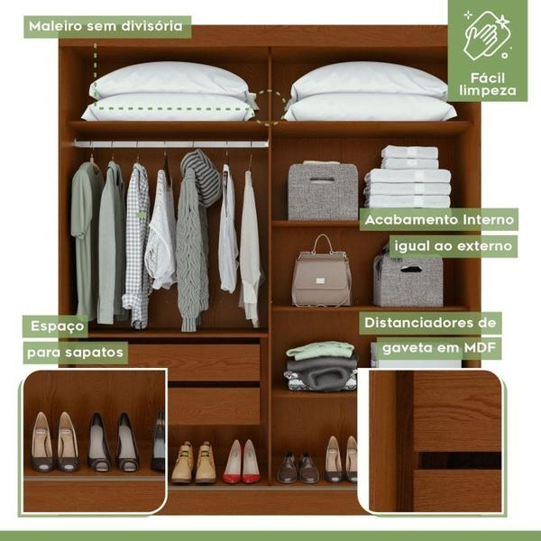 Imagem de Quarto com Guarda-Roupa Casal 2 Portas 2 Gavetas, Cômoda 2 Portas 7 Gavetas e Cama Loop Frassino/Off White