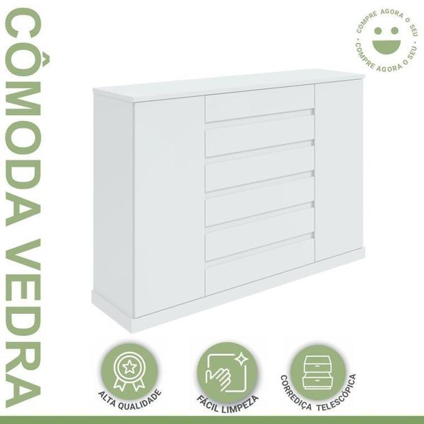 Imagem de Quarto com Guarda-roupa Casal 2 Portas 2 Gavetas, Cômoda 2 Portas 7 Gavetas e Cama Reali Branco