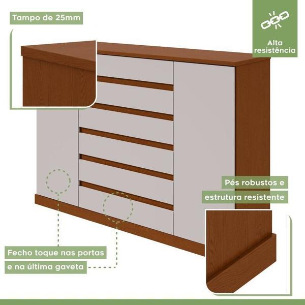 Imagem de Quarto com Guarda-Roupa Casal 2 Portas 2 Gavetas, Cômoda 2 Portas 7 Gavetas e Cama Reali Frassino/Off White