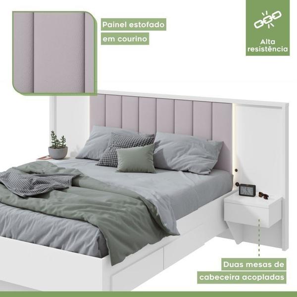 Imagem de Quarto com Guarda-Roupa com 3 Espelhos 3 Portas 6 Gavetas, Cômoda 2 Portas 7 Gavetas e Cama Solaris Branco