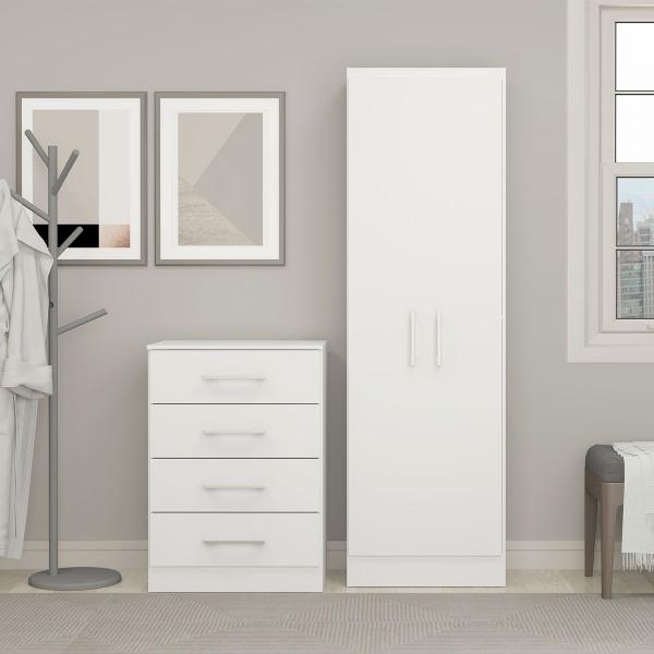 Imagem de Quarto Compacto Cômoda e Armário MDP Branco 3000 MENU