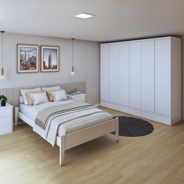 Imagem de Quarto Completo com Cama Casal 140cm Turca e Guarda-Roupa 6 Portas 9 Gavetas Urbano Branco