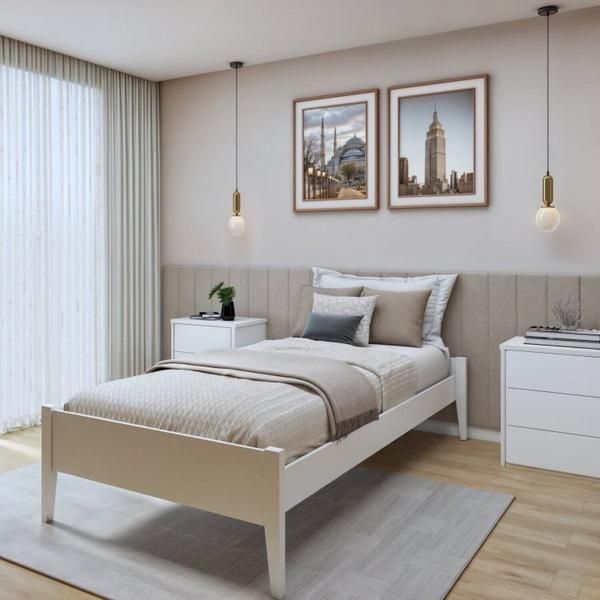 Imagem de Quarto Completo com Cama Solteiro 90cm Turca e Guarda-Roupa 4 Portas 5 Gavetas Urbano Branco