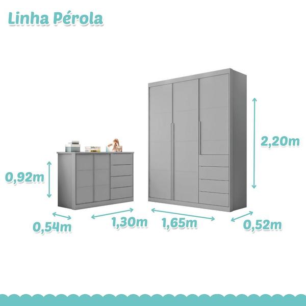 Imagem de Quarto completo com Guarda Roupa 3 Portas e 4 Gavetas + Cômoda 2 Portas e 4 Gavetas Pérola Cinza - Phoenix Baby