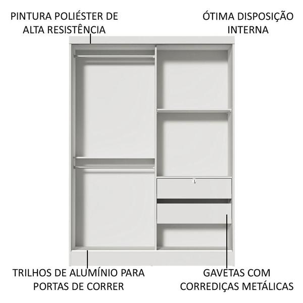 Imagem de Quarto Completo com Guarda Roupa Luke e Cabeceira com 2 Mesas Laterais Madesa - Branco