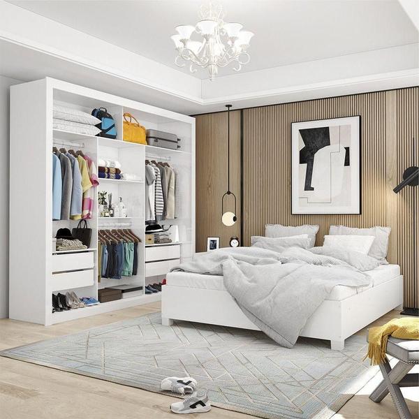 Imagem de Quarto Completo De Casal Com Closet Clarice 4 Gavetas E Cama Paula Carioca Móveis Branco