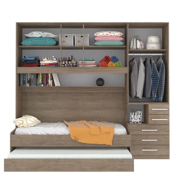 Imagem de Quarto Completo de Solteiro com 2 Camas e Guarda-Roupa 1326D Castanho