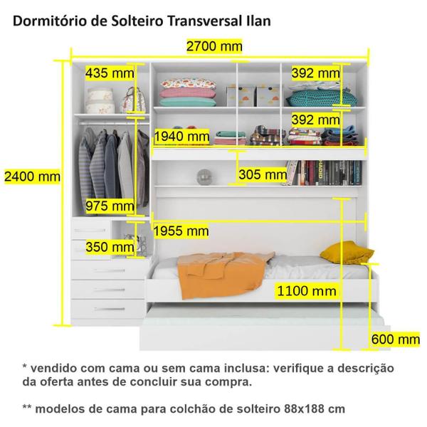 Imagem de Quarto Completo de Solteiro com 2 Camas e Guarda-Roupa 1326D San Remo