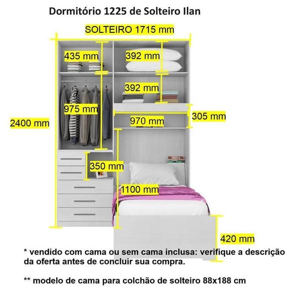 Imagem de Quarto Completo de Solteiro com Cama e Guarda-Roupa 1225D Castanho